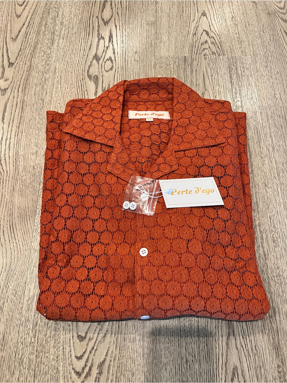 Perte D’ego | Men's Orange Floral Lace Button-Down Shirt